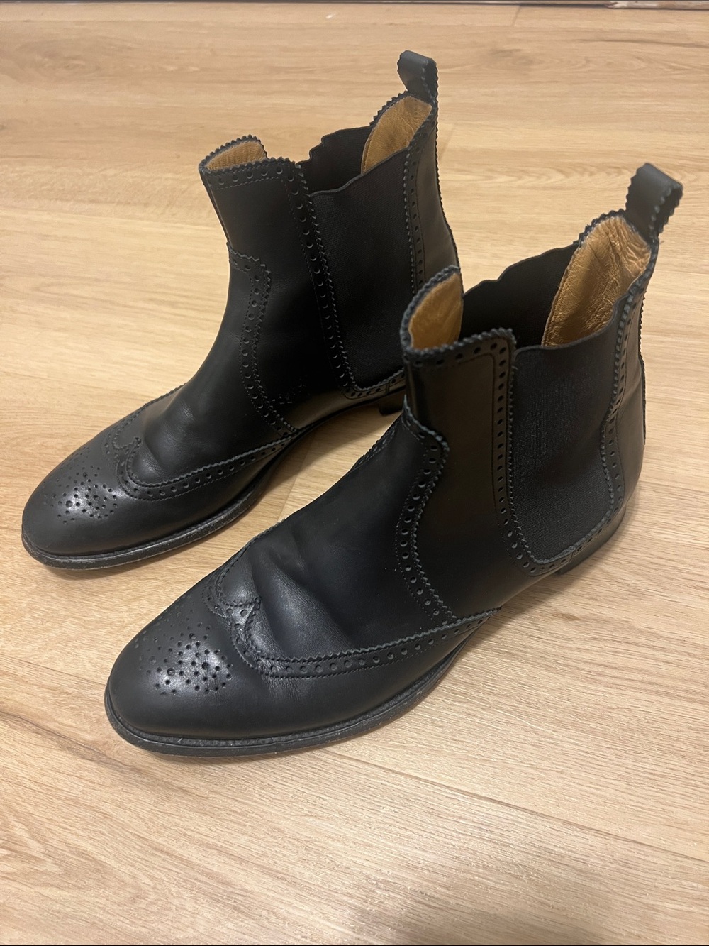 Hermes Black Leather Chukka Brogue Boots